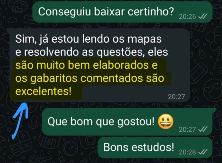 Print de depoimento de aluna sobre o material Raciocinei no WhatsApp
